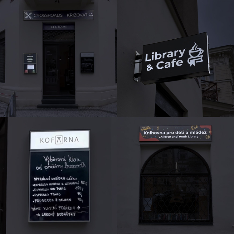 CELKOVÉ OZNAČENÍ PROVOZOVNY // </BR> DVA SVĚTELNÉ BOXY // CEDULE // POPISOVATELNÉ VITRÍNY 